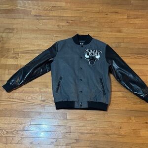 NBA Chicago Bulls Black and Gray Varsity Jacket